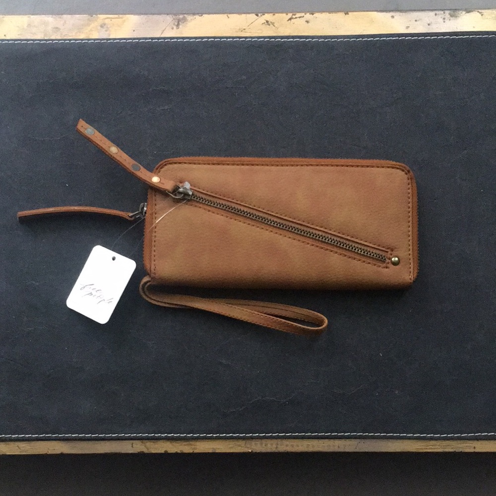 Free People Brown Vegan Leather Wrist Wallet - Zip Closure